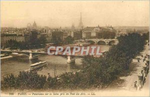 Old Postcard Panorama Paris on the Seine took the Pont des Arts Eiffel Tower