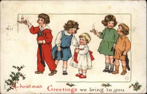 Tuck Christmas Merry Children Cute Kids With Candles c1910 Vintage Postcard