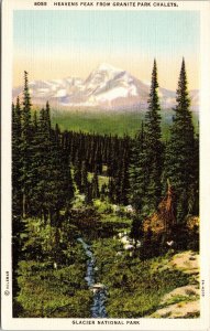 Heavens Peak From Granite Park Chalets Glacier National Park Linen Postcard UNP 
