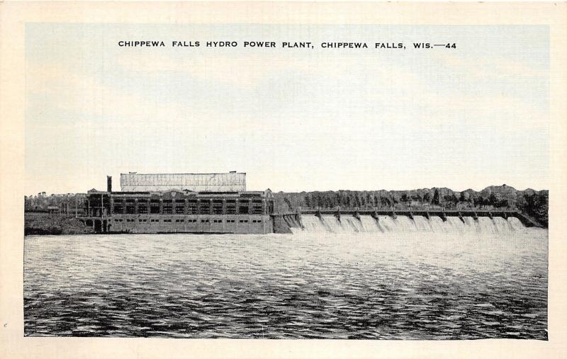 Chippewa Falls Wisconsin~Chippewa Falls Hydro Power Plant~1940s Linen Blue Sky