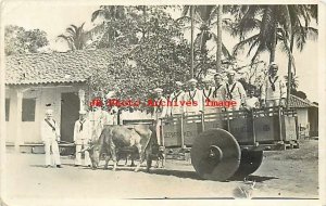 Trinidad? Panama? RPPC, US Navy Sailors in Department of Sanidad Wagon