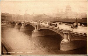 Blackfriars Bridge London Horse Buggy Trolley WB Postcard VTG UNP Unused England 