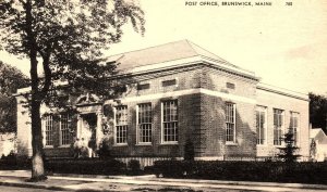 c1910 BRUNSWICK MAINE POST OFFICE UNPOSTED POSTCARD P695