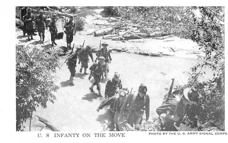 US Infantry on the Move World War II, WW II Military Writing on back 