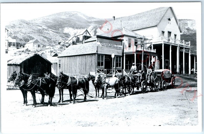 c1950s Silver City, Ida 1900s RPPC Repro Horse Team Downtown Real Photo PC A101