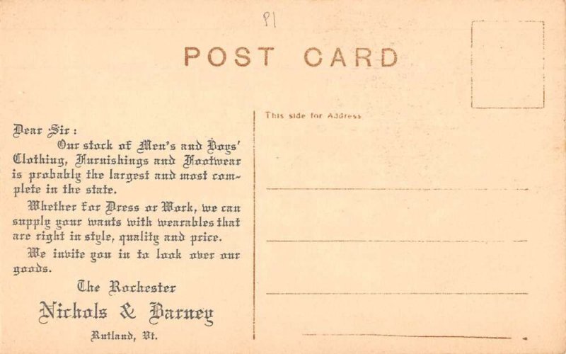 Rutland Vermont Nichols and Barney Men's Clothing Store Vintage Postcard AA56692 United States