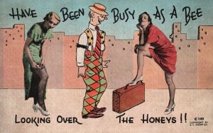 Vintage Postcard 1942 Have Been Busy As A Bee Looking Over The Honeys Comic