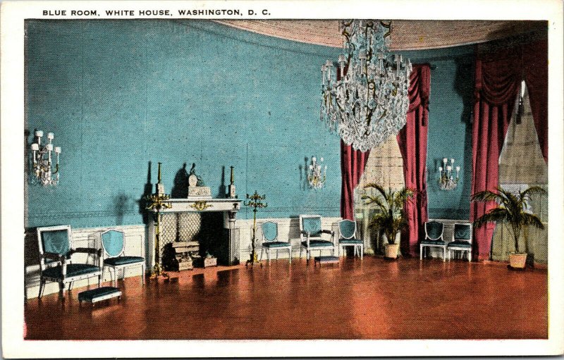 Vtg 1920s Blue Room White House Washington DC Postcard