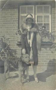 REAL PHOTO-WOMAN WEARING FUR-DOG-HAT-EARLY-K47699