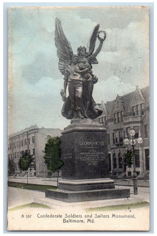 Baltimore Maryland Postcard Confederate soldiers Sailors Monument 1908 Antique