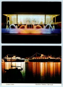 2 - 4x6 Postcards BERMUDA Night Views HAMILTON HARBOR, BACARDI BUILDING