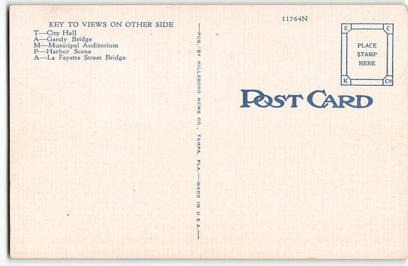 TAMPA, FLORIDA  Large Letter Linen Postcard - published by Kropp c1940