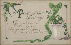 Scarce St. Patrick's Day Series Stecher 1083A Birds & Clovers c1910 Postcard