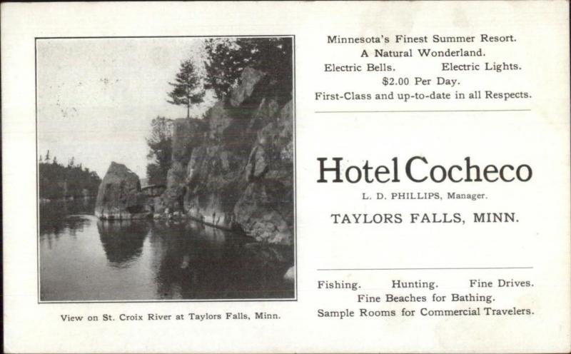 Taylors Falls MN Hotel Cocheco Adv Promo 1908 Used Postcard