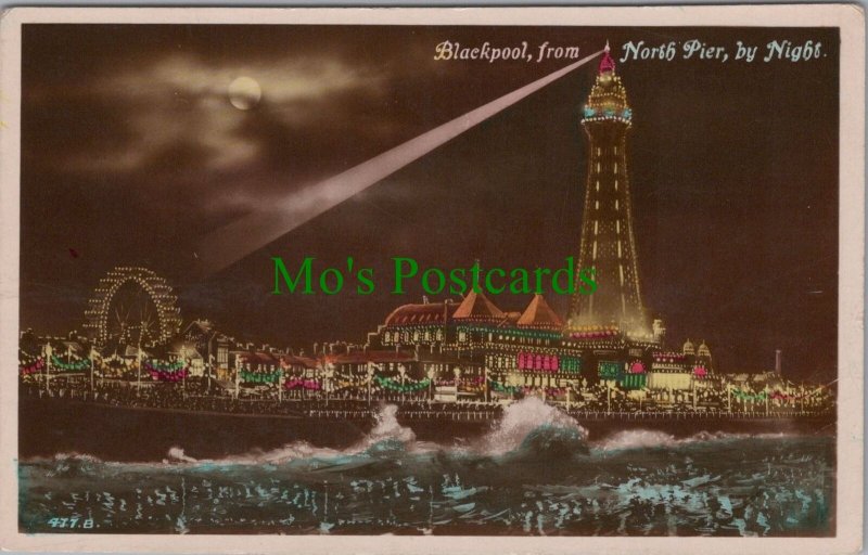 Lancashire Postcard - Blackpool From North Pier By Night  RS34221