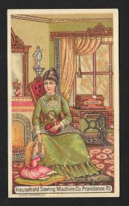 VICTORIAN TRADE CARD Household Sewing Machine Child w/Doll