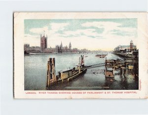 Postcard River Thames Showing Houses of Parliament London England