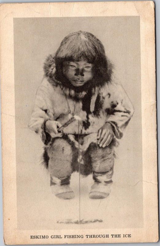 Eskimo Girl Fishing Through the Ice Field Museum Chicago IL Vintage Postcard I15