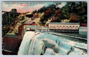 Brink Of Lower Falls And Power Station Rochester NY, Antique 1913 CBS Postcard