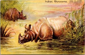 Indian Rhinoceros Tucks 9154 In the Jungle Vintage Postcard V56