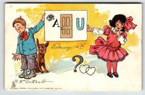 Valentines Day  Postcard Children And Puppy Dog Tuck R F Outcault Undivided Back