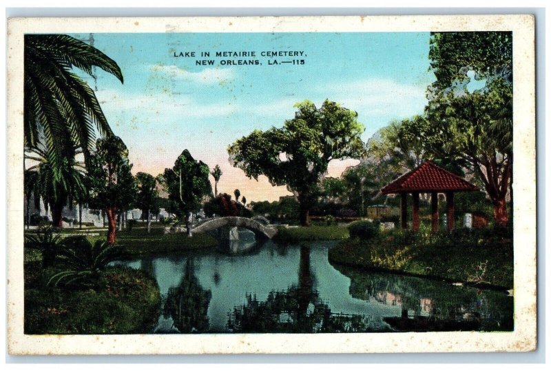 New Orleans Louisiana LA Postcard View Of Lake In Metairie Cemetery 1931 Vintage