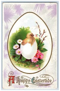 c1910's Happy Easter Hatched Egg Chick Daisy Flowers Embossed Antique Postcard 