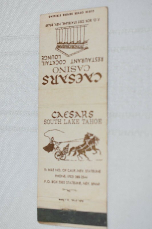 Caesars Casino South Lake Tahoe Nevada Chariot 20 Strike Matchbook Cover