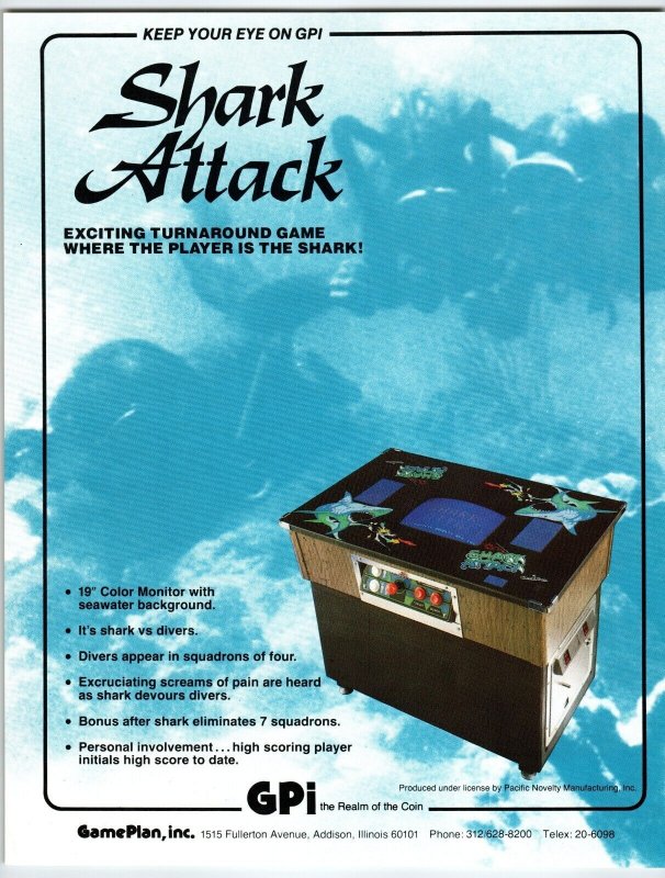 Shark Attack Arcade Flyer Original Game Plan Promo Art Killer Sharks 8.5 x 11