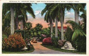 Vintage Postcard 1937 Entrance To Treasure Trove South Bayshore Drive Miami Fla.