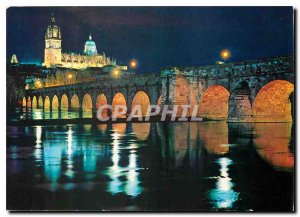 Postcard Modern Salamanca Roman Bridge ILLUMINATED