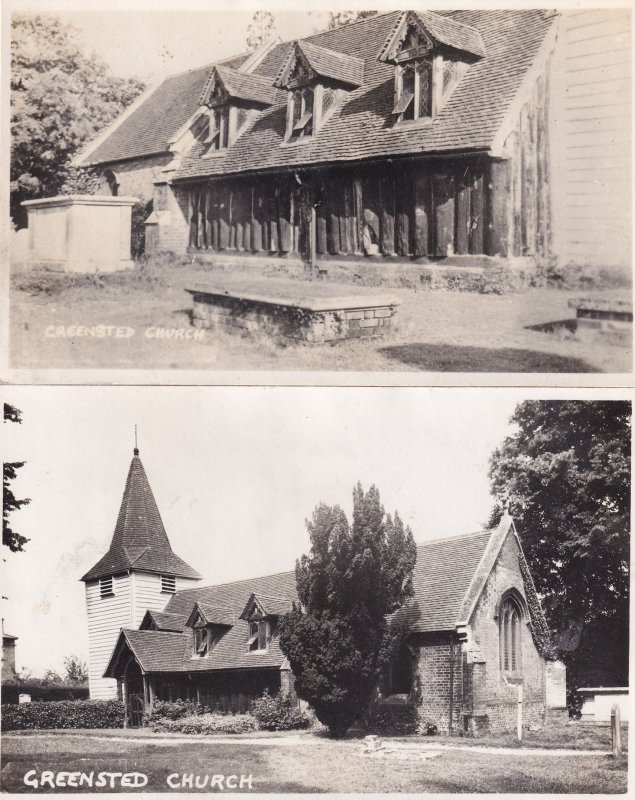Greensted Church 2x Character Old Real Photo Postcard s