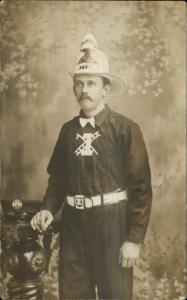 Tannersville NY Fire Chief Full Uniform Helmet c1910 Real Photo Postcard