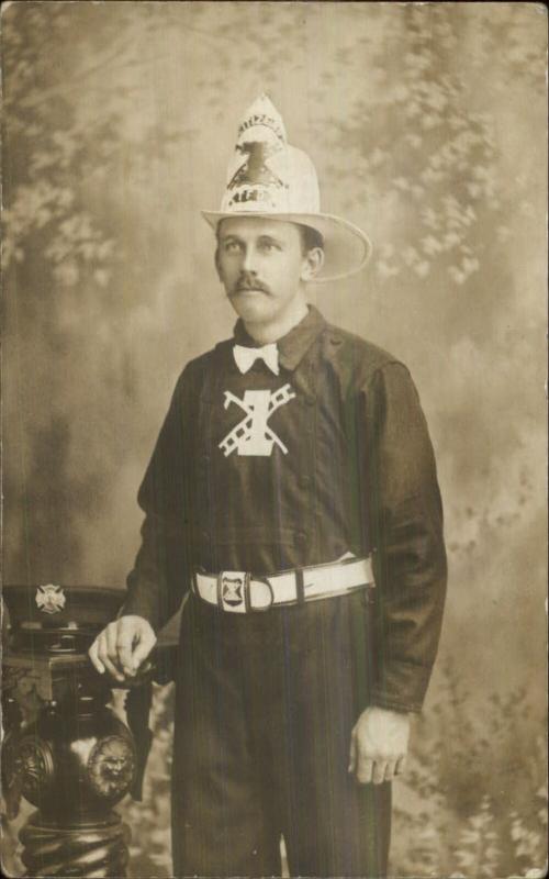 Tannersville NY Fire Chief Full Uniform Helmet c1910 Real Photo Postcard