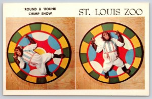 Animals~Missouri~St Louis Zoo~Chimpanzee Show~Living Pinwheel~1950s Postcard
