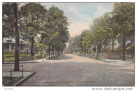 Corner Jefferson Avenue & Vine Street, SCRANTON, Pennsylvania, 1910-1920s