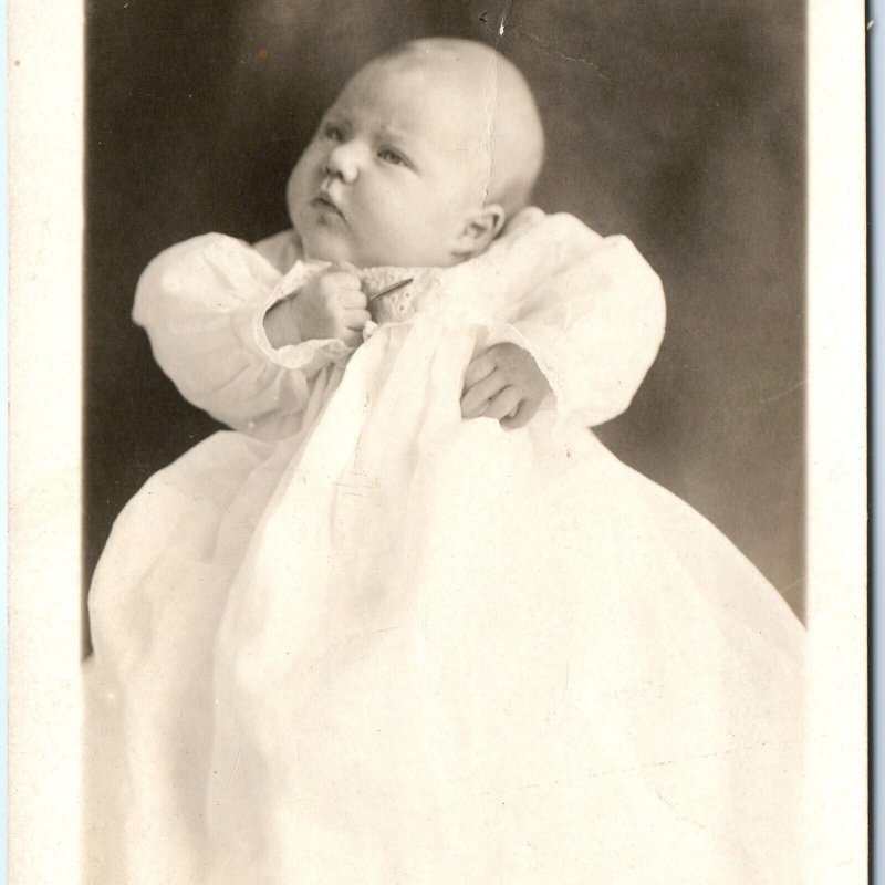 ID'd c1910s Cute 2 Month Old Baby Girl RPPC Real Photo Edith Mae Sawyer A159
