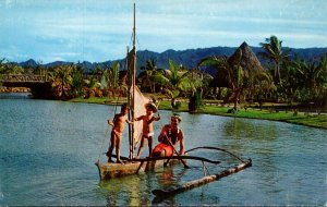 Hawaii Oahu Laie Tahitian Family In Authentic Canoe In Tahitian Village At Th...