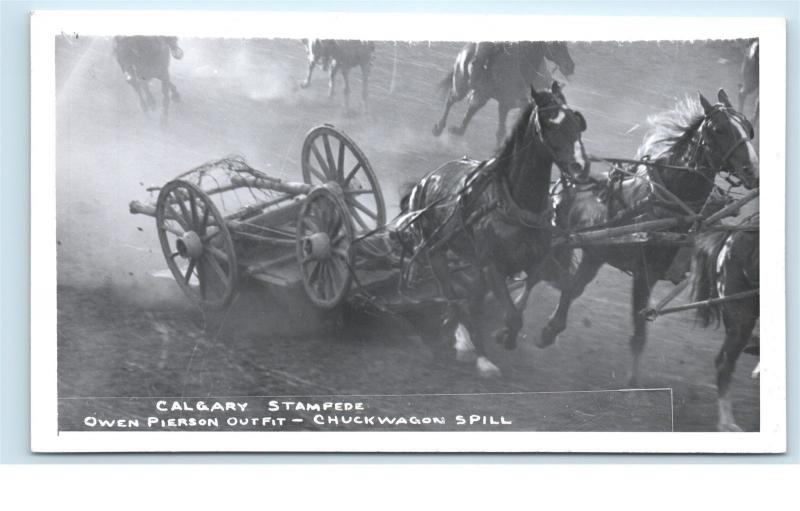 *1950s Calgary Stampede Owen Pierson Outfit Wagon Spill Real Photo Postcard C20