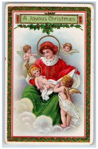 Gladys North Dakota ND Postcard Christmas Religious Angels Cherub Gel Gold Gilt