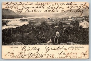 Ragunda  Sweden   2 Men With Dog on Cliff  Postcard 1905