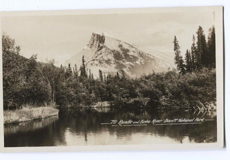 RPPC Postcard Mt Rundle + Echo River Banff Ntl Park Canada