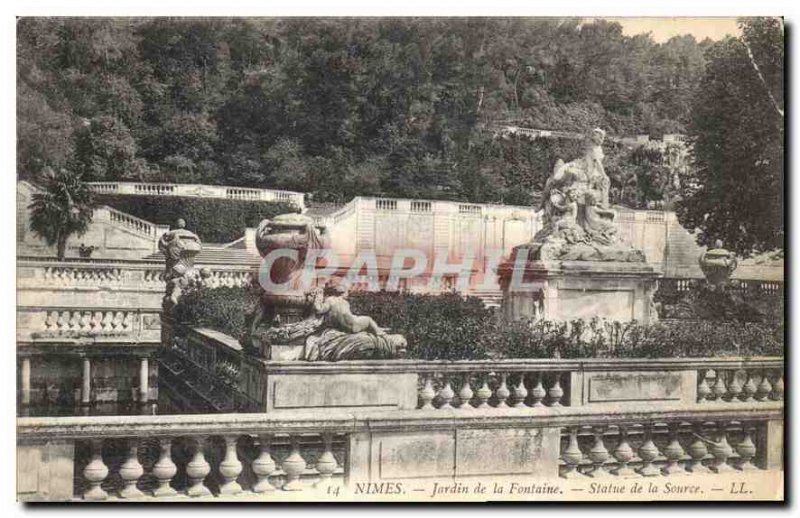 Postcard Old Nimes Fountain Garden Statue of Source