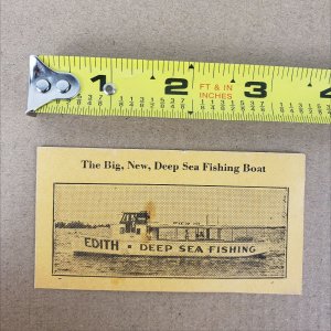 Vintage The Big New Deep Sea Fishing Cabo Boat Ship Edith Business Card Ad 1930s