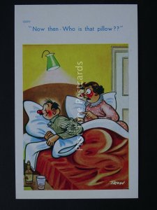 Drunk Pillow Talk NOW THEN WHO IS THAT PILLOW Comic Postcard by Brook Co Ltd