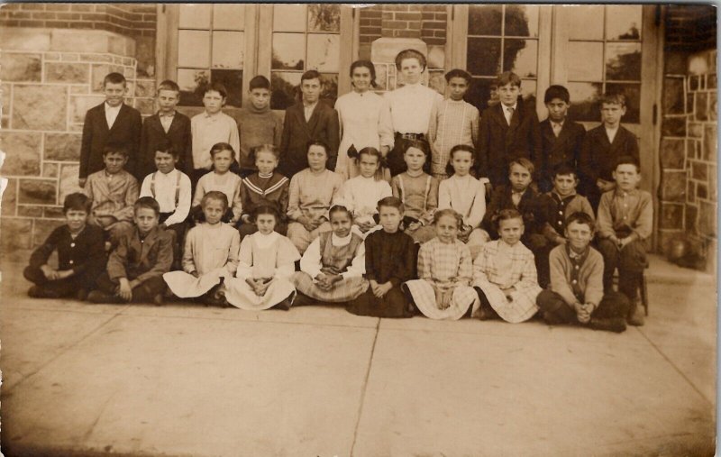 RPPC School Children Class Photo with Teacher c1912 Real Photo Postcard W14