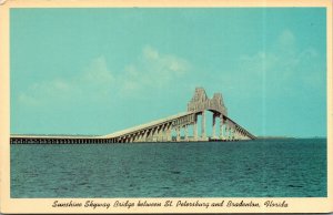 Vtg Sunshine Skyway Bridge between St Petersburg & Bradenton Florida FL Postcard