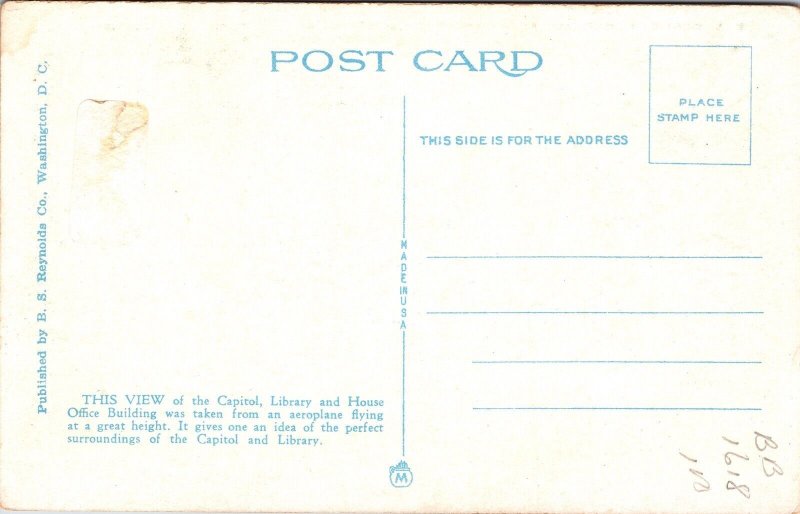 US Capitol Library & Office Building Aerial View Washington DC WB Postcard