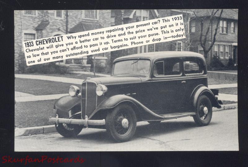 1933 CHEVROLET SUMNER IOWA PIPHO MOTOR CO. CAR DEALER ADVERTISING POSTCARD