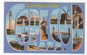 Greetings from Cape Cod Massachusetts Large Letter Linen postcard